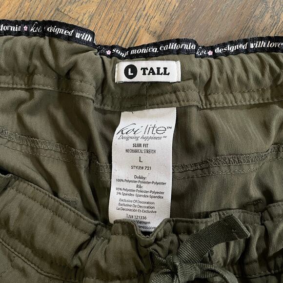 Koi Lite Scrub Pants L Tall Olive Green Slim Fit Drawstring Zip Pocket - Picture 3 of 10